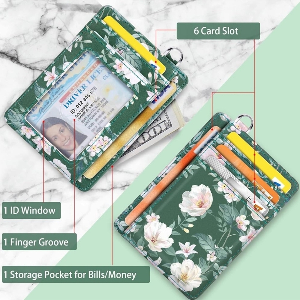 Floral Green Card Holder Wallet